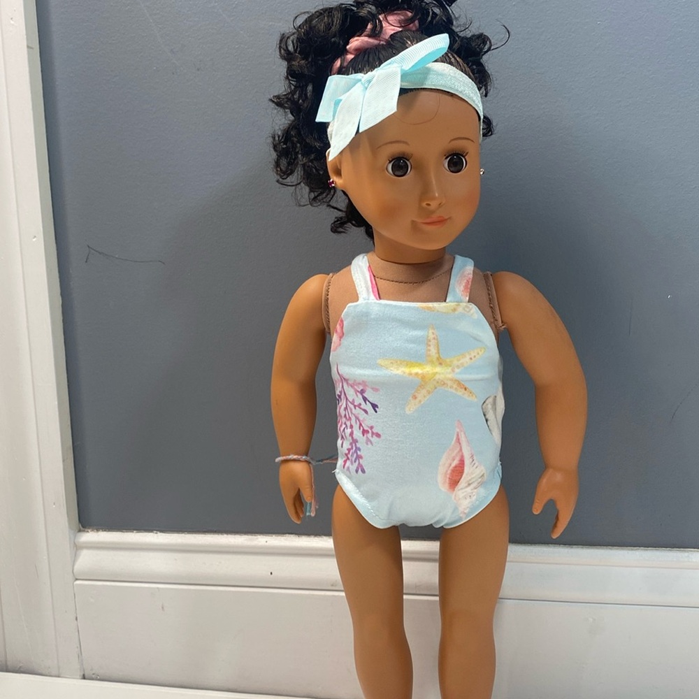 Beach themed outfit with a bow/headband for American girl dolls